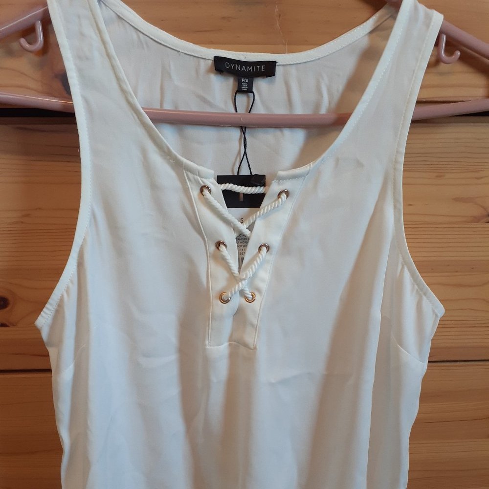 White Lace-Up Peplum Tank